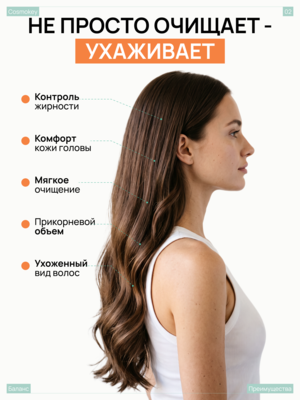 Купить Шампунь Баланс с пептидами и кислородным комплексом для кожи головы и волос Cosmokey , 250 мл фото 2