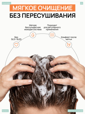 Купить Шампунь Баланс с пептидами и кислородным комплексом для кожи головы и волос Cosmokey , 250 мл фото 5