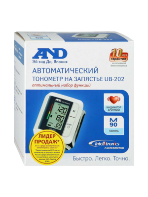 AND Тонометр автоматический на запястье UB-202, память 90 измерений, индикатор аритмии Купить AND Тонометр автоматический на запястье UB-202, память 90 измерений, индикатор аритмии фото