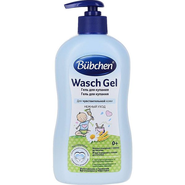 Bubchen Гель для купания младенцев 0+, мягкое очищение чувствительной кожи, 400мл