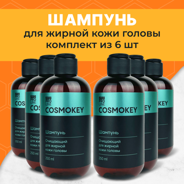 Купить Cosmokey / Космокей Шампунь очищающий для жирной кожи головы, 250 мл, набор 6 уп. фото 