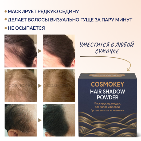 Купить Cosmokey / Космокей Пудра-тени для волос и бровей, темно-коричневая (dark brown), 4 г фото 1