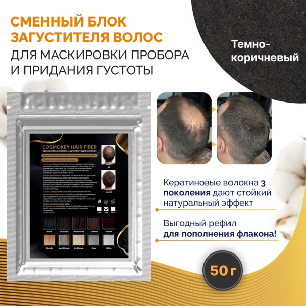 Купить Cosmokey / Космокей Сменный блок загустителя для волос, темно-коричневый (dark brown), 50 г фото 