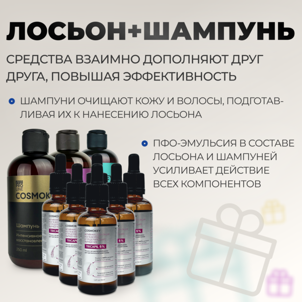 Купить Cosmokey Tricapil 5% SOFT+ Лосьон - активатор роста волос для чувствительной кожи головы, 50 мл, набор 6 уп. фото 1