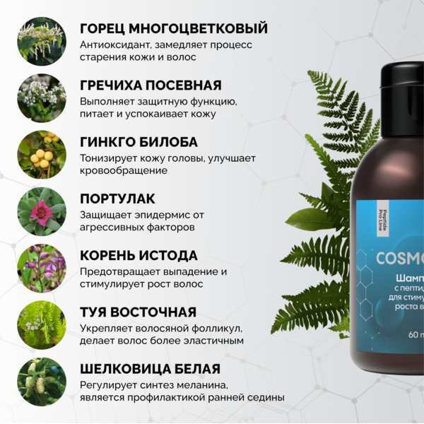 Cosmokey / Космокей Шампунь с пептидами для стимуляции роста волос, 60 мл 2 Купить Cosmokey / Космокей Шампунь с пептидами для стимуляции роста волос, 60 мл фото 2