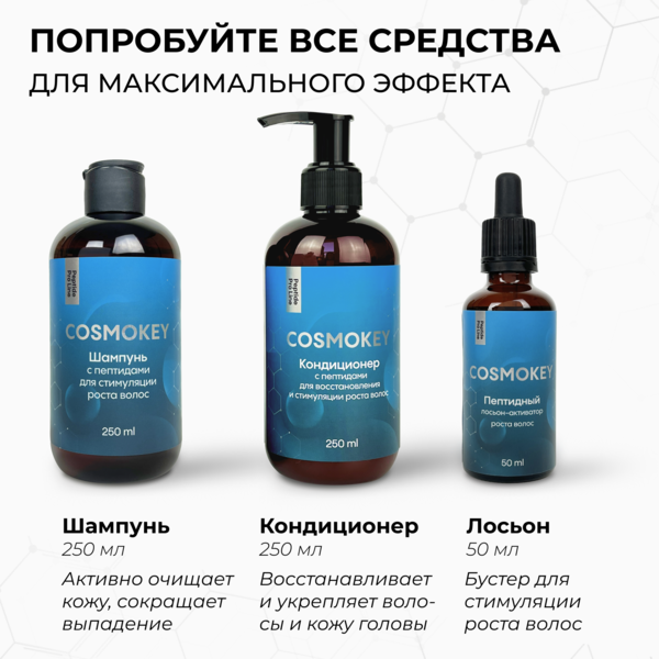 Купить Cosmokey / Космокей Пептидный лосьон - активатор роста волос Peptide Pro Line, 50 мл фото 11