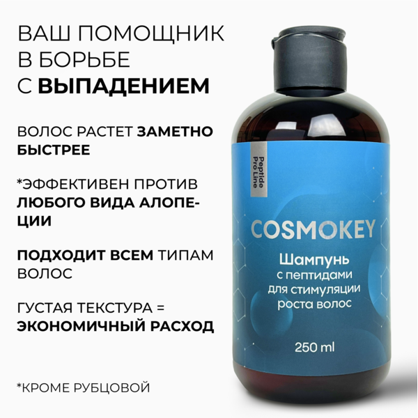 Купить Cosmokey / Космокей Набор для стимуляции роста волос с пептидами, шампунь + кондиционер + лосьон фото 4