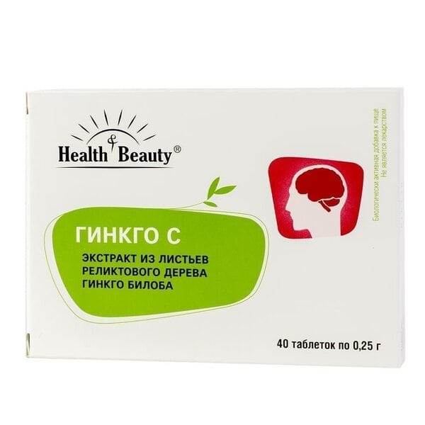 Гинкго C – кровоснабжение мозга, антидепрессант, "Health & Beauty", 40 таблеток