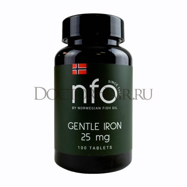 Витамины Железо Norwegian Fish Oill NFO Gentle Iron, витамины Железо Норвегиан Фиш Ойл, 60 капс25 мг, 100 таб