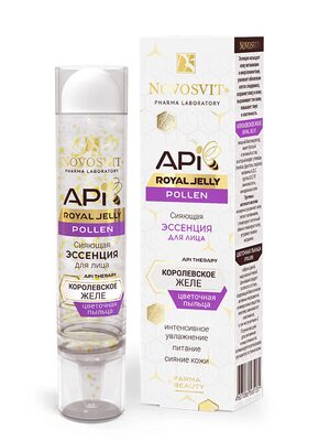 Novosvit ROYAL JELLY Сияющая эссенция для лица "POLLEN", для сияния и омоложения кожи лица, с цветочной пыльцой и маточным молочком, 35 мл