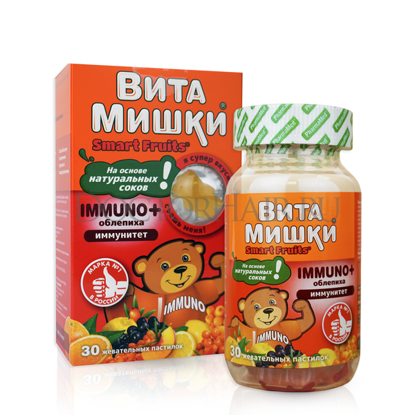 ВитаМишки Иммуно+ облепиха жевательные пастилки, витамины для детей, укрепление иммунитета, против простуды и вирусов 30 шт