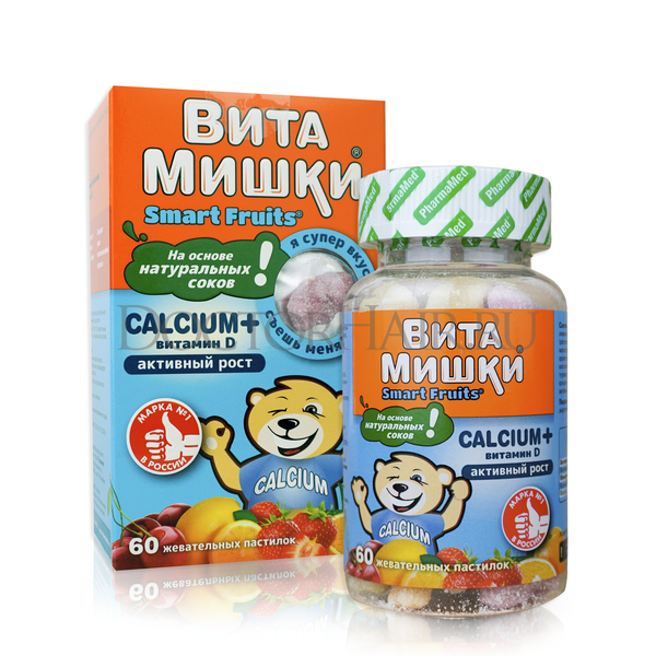 Купить ВитаМишки Кальций+ витамин Д жевательные пастилки, витамины детские для костей и зубов, против кариеса 60 шт фото 
