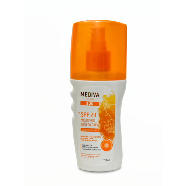 Купить Mediva Sun Молочко для загара SPF 20 Средняя защита, подходит для чувствительной кожи, 150 мл фото 