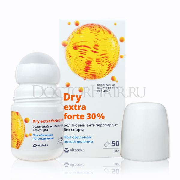 Витатека Драй Экстра Форте (Dry Extra Forte) без спирта ролик от обильного потоотделения 30%, антиперспирант против запаха пота 50 мл