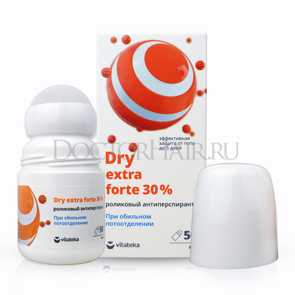 Витатека Драй Экстра Форте (Dry Extra Forte) ролик от обильного потоотделения 30%, антиперспирант против запаха пота 50мл