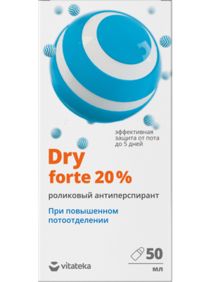 Витатека Драй Форте (Dry Forte) ролик от обильного потоотделения, антиперспирант против запаха пота 20% 50мл