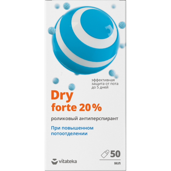 Купить Витатека Драй Форте (Dry Forte) ролик от обильного потоотделения, антиперспирант против запаха пота 20% 50мл фото 
