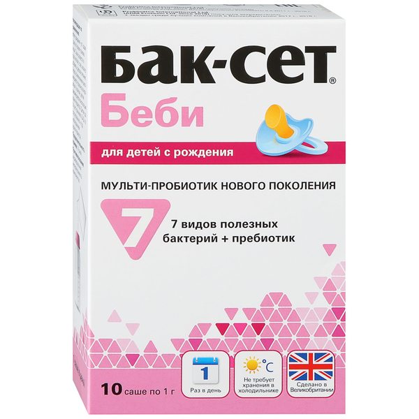 Купить Бак-Сет Беби, мульти-пробиотик для нормализации пищеварения, для детей с рождения, 10 саше по 1 г фото 