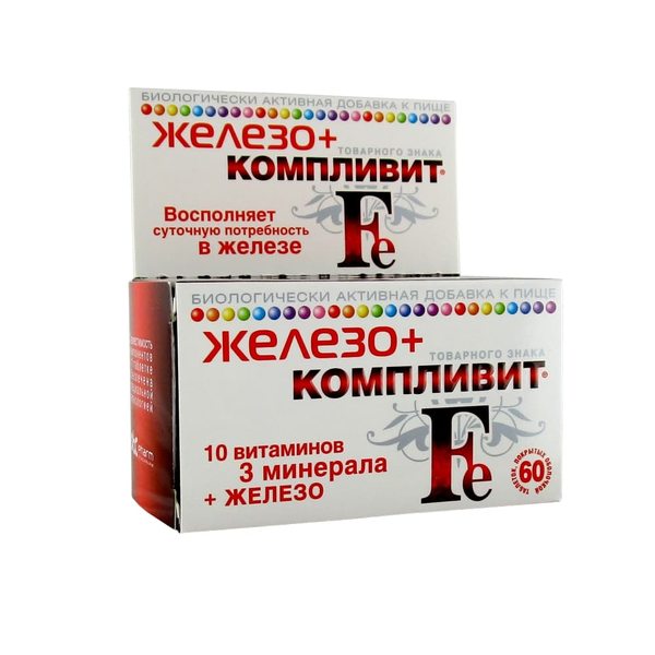 Купить Компливит Железо+ комплекс витаминов с суточной физиологической дозой железа, 60 таблеток фото 