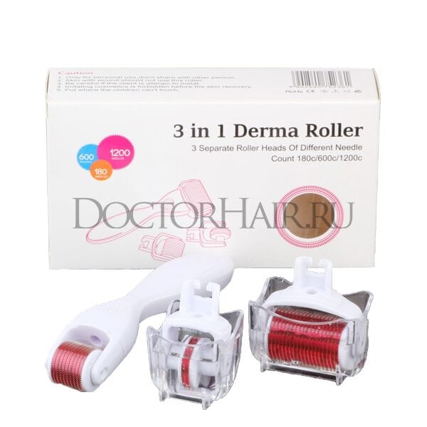 Мезороллер DRS 3 роллера в 1, мезороллер в домашних условиях для лица и волос, иглы 0,5 мм 