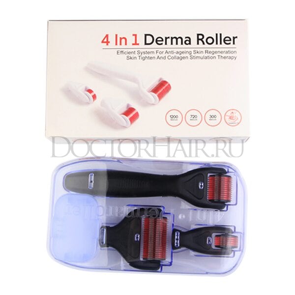 Мезороллер DRS 4 в 1, комплект мезоролеров для домашнего использования для лица, волос и тела, иглы 0,5 мм