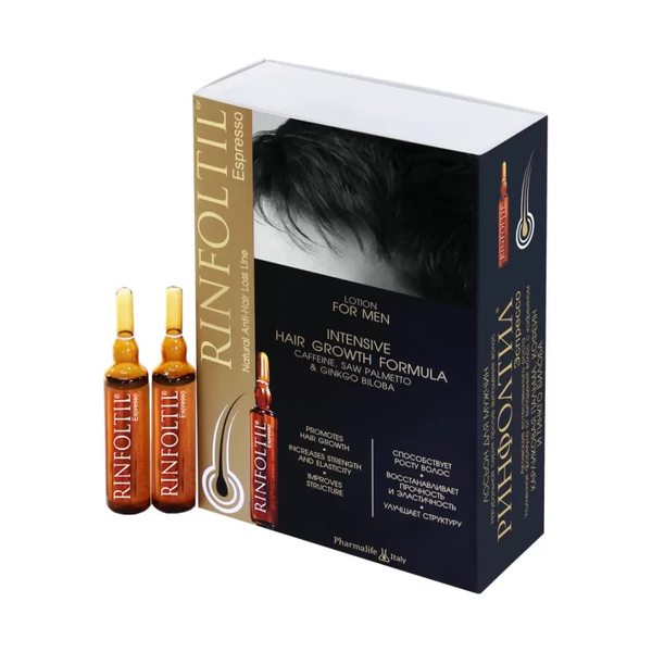 Купить Ринфолтил Эспрессо усиленная формула от выпадения волос с кофеином для мужчин, 10 ампул фото 