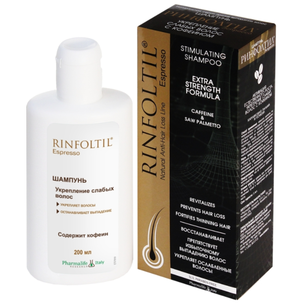Купить Ринфолтил Эспрессо шампунь усиленная формула для укрепления слабых волос с кофеином, 200 мл фото 