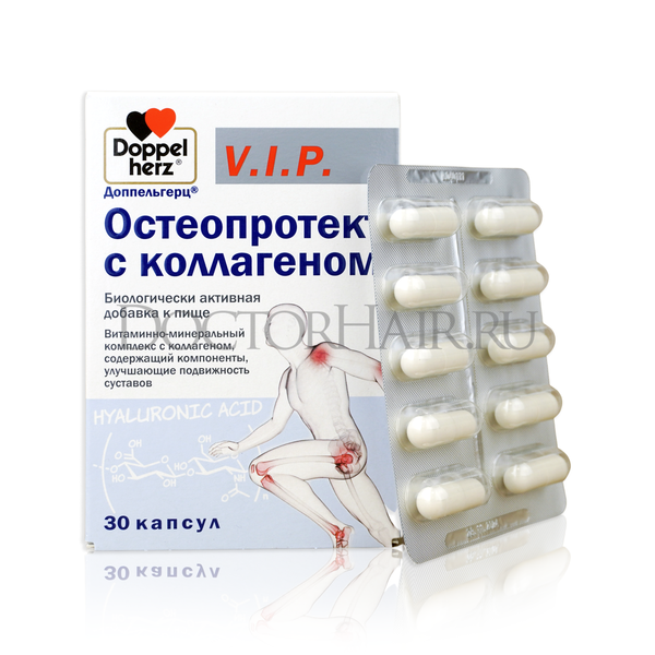 Купить Доппельгерц Vip остеопротект с коллагеном, для костей и суставов, с гиалуроновой кислотой 30 капсул фото 