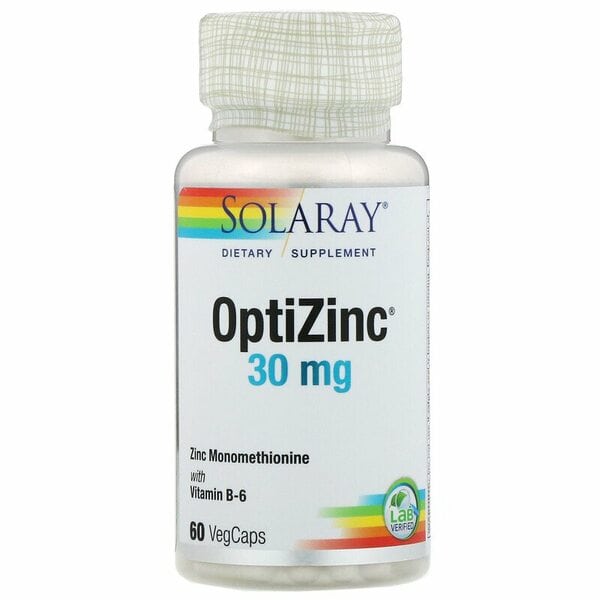Витамины Цинк Solaray OptiZinc, витамины Оптицинк для волос, бороды и мужского здоровья, 60 капсул