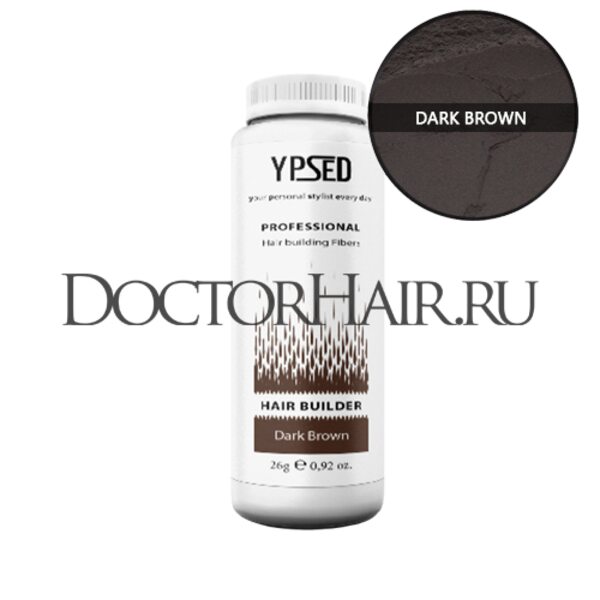 Загуститель для волос Ypsed Professional (тёмно-коричневый), маскирующая пудра для загущения волос, загуститель для волос и бороды, камуфляж для волос, маскировка выпадения волос и отросших корней, 60 г
